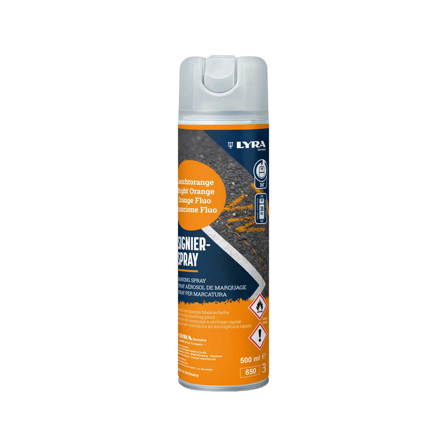 LYRA SPREJ ZA OZNAČAVANJE 500 ML FLUORESCENTNO NARANČASTI 1/1